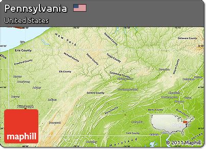 Free Physical Map of Pennsylvania