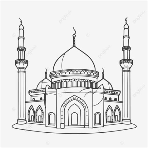 An Outline Mosque On A White Background Sketch Drawing Vector, Wing Drawing, Mosque Drawing ...