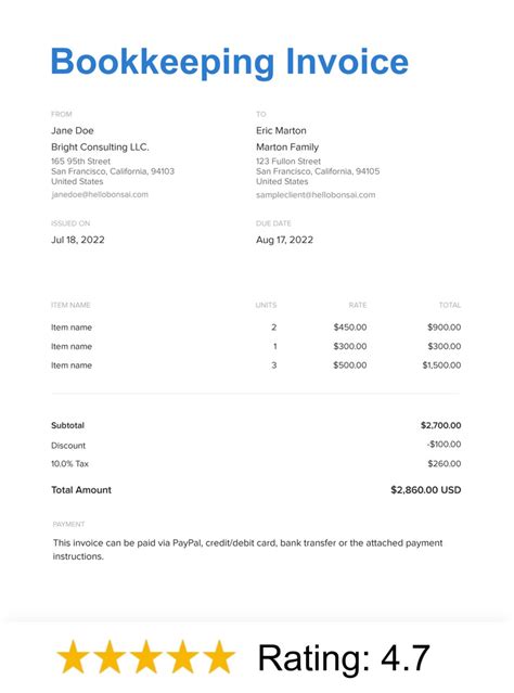 Bookkeeping Invoice Template