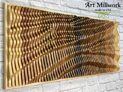 LARGE Unique Wood Wall Art, Wooden Sculpture, Parametric Wood Decor, 3D Wood Wall Art ...