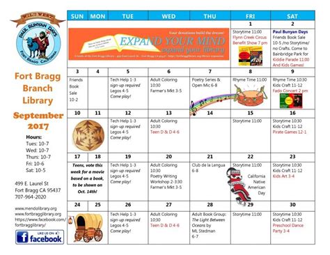 September Calendar of Events - Fort Bragg Library