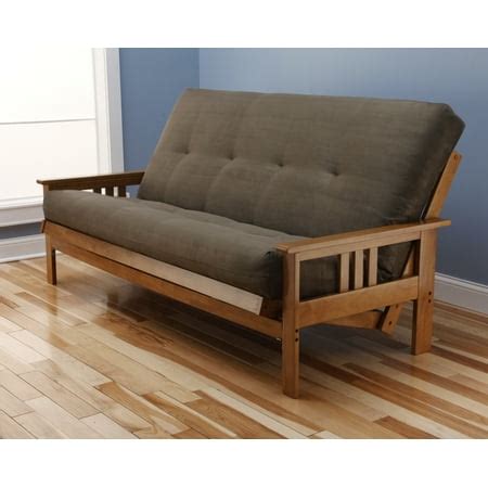 Andover Full Size Futon Sofa Bed, Honey Oak Wood Frame, Suede ...