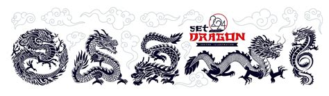 Premium Vector | Big set of Traditional Chinese Dragon for tattoo ...