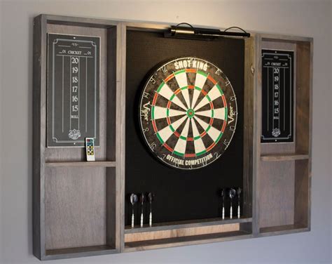 Battery Powered Dartboard Cabinet Extra Wide 36 LED Lights RED Laser ...