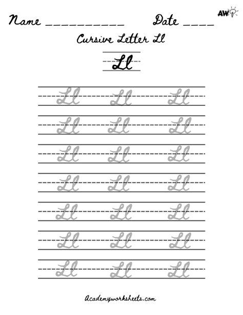 Learn to Write the Letter l in Cursive Easily - Academy Worksheets