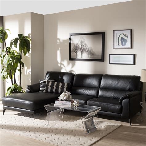 Modern Left Facing Chaise Sectional Sofa by Baxton Studio (Black) #homelivi… | Black leather ...