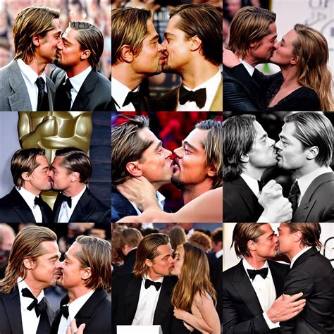 a photograph of brad pitt and leonardo dicaprio kiss, | Stable ...