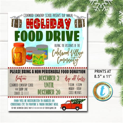 Holiday Food Drive Flyer - Editable Template | Food drive flyer, Food drive, Xmas shopping