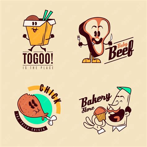 Free Vector | Retro cartoon restaurant logo set