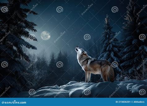 Wolf Howling into the Snowy Night Sky, Its Powerful Voice Echoing ...