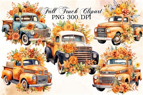 Fall Truck Watercolor Clipart Bundle Graphic by Little Girl · Creative ...