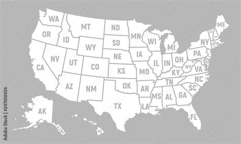 United States of America map with short state names. USA map background ...