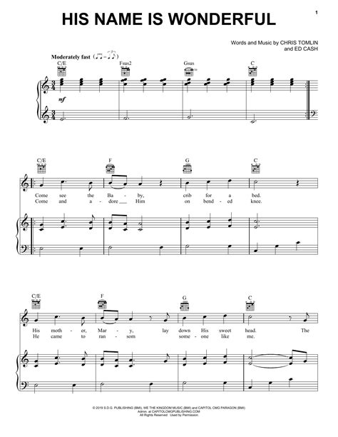 His Name Is Wonderful by Chris Tomlin Sheet Music for Piano, Vocal ...