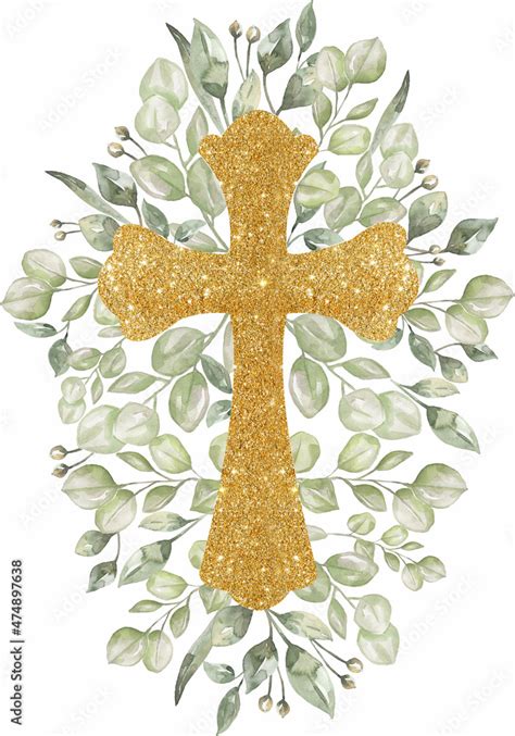 Cross Clipart, Watercolor Greenery Cross, Baptism Crosses, Floral ...