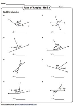 Pairs of Angles Worksheets