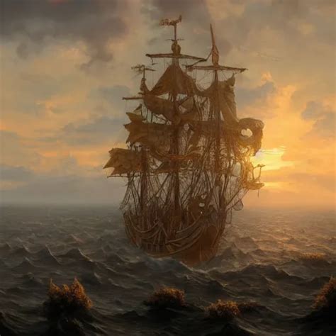 a galleon stranded on a sea of flower during dawn, | Stable Diffusion ...