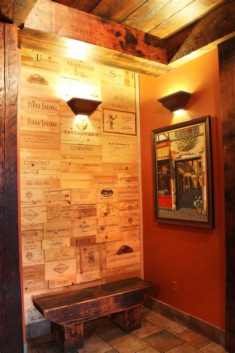Wine box wall. New paint and decor. Bellisio's. | Wine crate wall, Wine ...