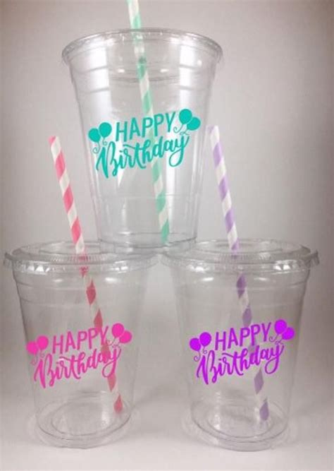 Happy Birthday Party Cups Balloons With Lids/straws Custom Colors Free ...