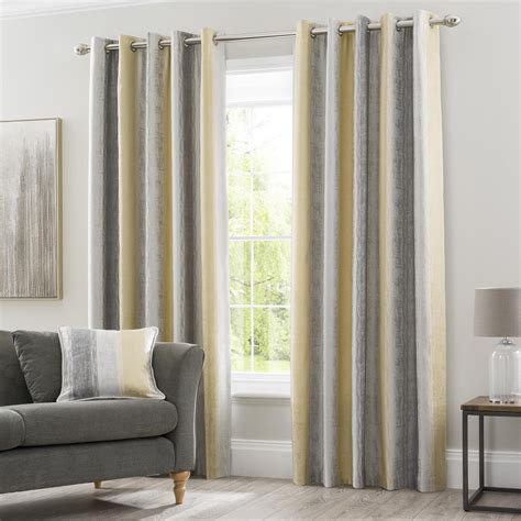 Sadie Stripe Eyelet Curtains | Grey and yellow living room, Yellow living room, Curtains living room