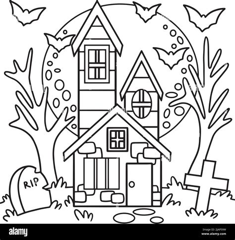 Haunted House Halloween Coloring Page for Kids Stock Vector Image & Art ...