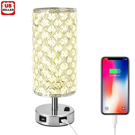 USB Crystal Table Lamp, Modern USB Crystal Table Lamp Sets, Desk Lamp with 2 USB Charging Ports ...