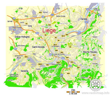 City Map Liege Vector Urban Plan Adobe PDF Editable Street Map