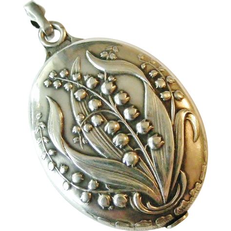 French art nouveau 800-900 silver lily of the valley locket # ...