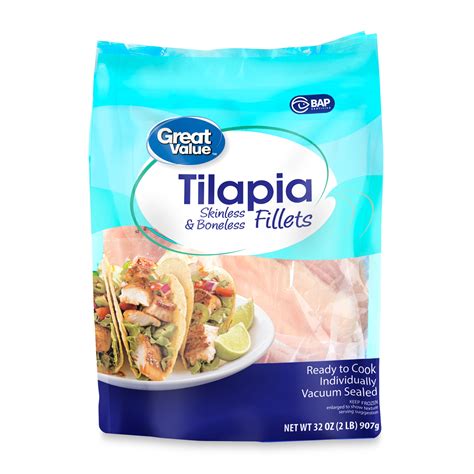 Great Value Frozen Tilapia Skinless & Boneless Fillets, 2 lb ...