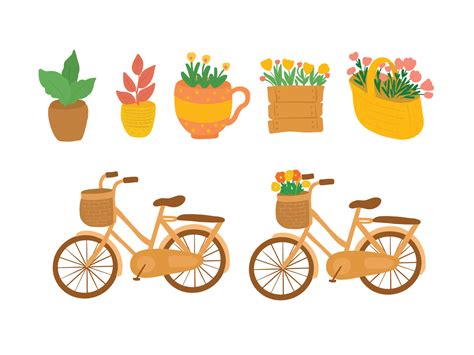 vector hand-drawn gardening and bicycle elements illustration 21869496 Vector Art at Vecteezy