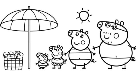 Familia Peppa Pig en la Playa para colorear, imprimir e dibujar ...