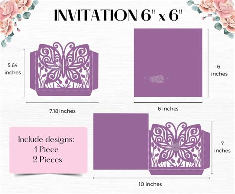 6x6 Butterfly Quinceanera Invitation SVG DXF PNG. Pocket - Etsy in 2022 | Cricut invitations ...