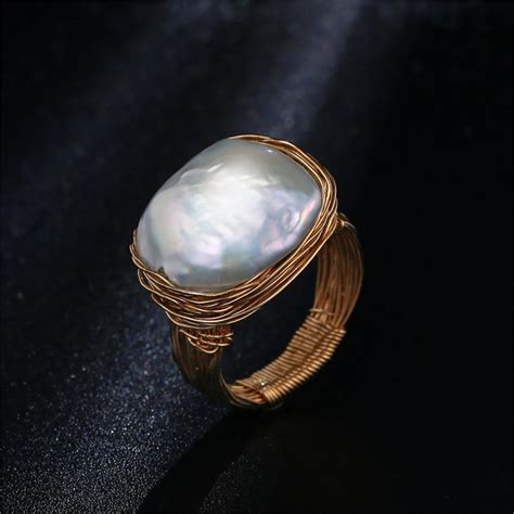 Original Handmade Near Round Freshwater Pearl Ring Baroque Style 14K Gold Wire Wrapped Ring ...