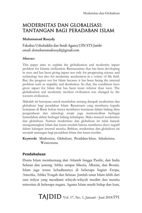 (PDF) MODERNITAS DAN GLOBALISASI: TANTANGAN BAGI PERADABAN ISLAM