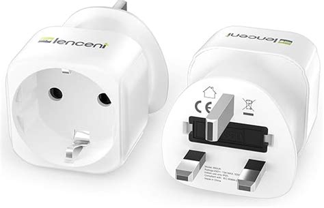 LENCENT 2X EU to UK Plug Adapter, Europe Schuko 2 Pin to 3 Pin UK ...