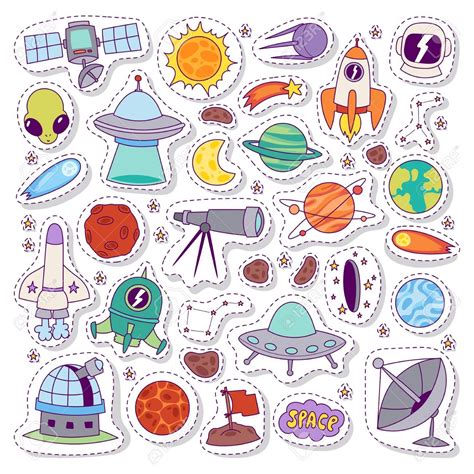 Conjunto De Pegatinas De Iconos De La Astronomía Del Sistema Solar. Lindos Dibujos Animados ...