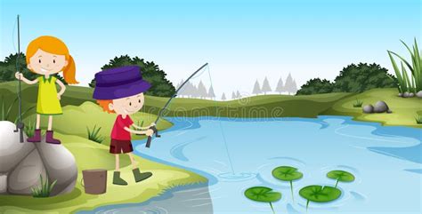 Girl fishing stock vector. Illustration of little, green - 19527034