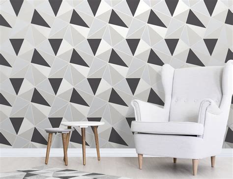 Apex Geometric design in Metallic Silver, Black and Grey. 10 Metres Long 53cm Wide 53c ...