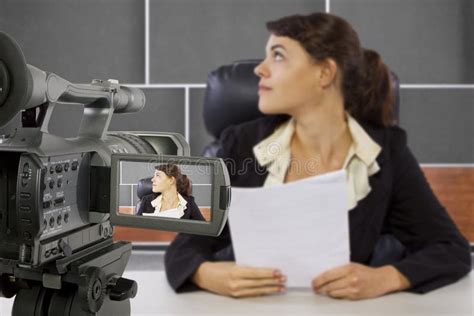 Filming Female Reporter in a Set Stock Photo - Image of documents, business: 41322400