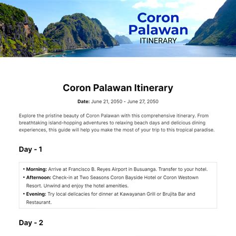 Coron Palawan Itinerary Template - Edit Online & Download Example ...