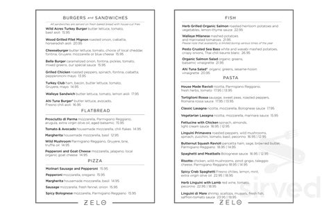 Zelo menu in Minneapolis, Minnesota, USA