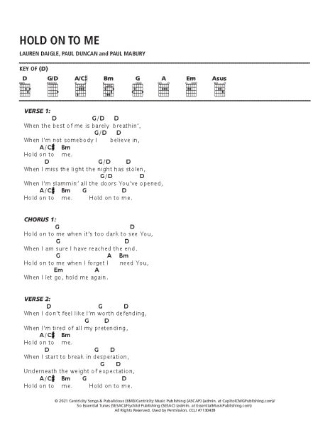 Lauren Daigle "Hold On To Me" Sheet Music in D Major - Download & Print ...