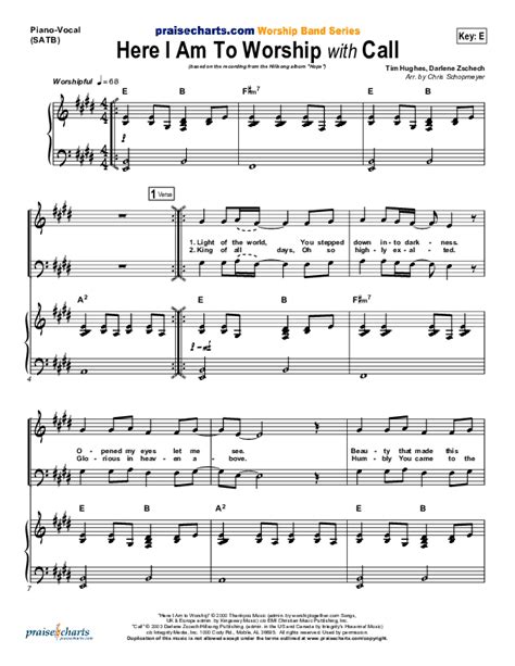 Here I Am To Worship (with Call) Sheet Music PDF (Hillsong Worship) - PraiseCharts