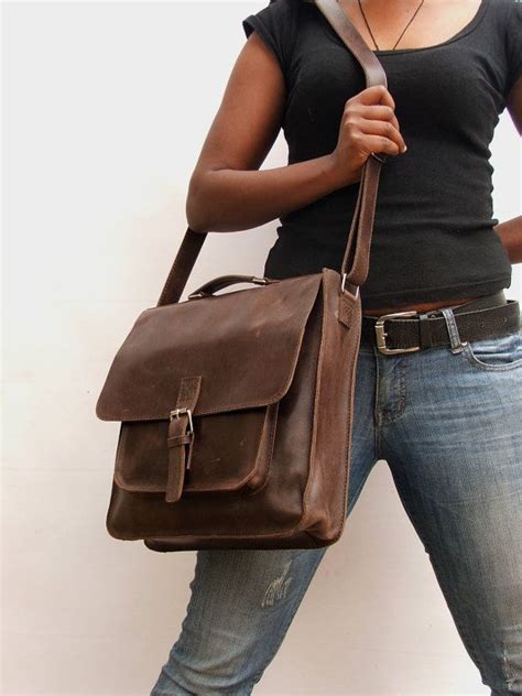 Messenger bag for Mens Women Unisex Brown Leather BACK TO SCHOOL ...