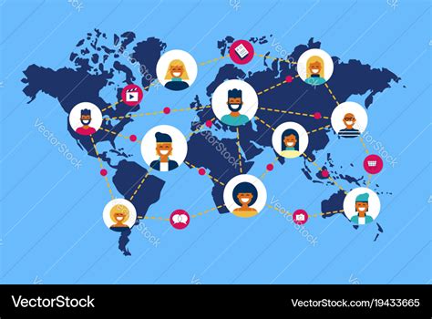 Social network world map people team connection Vector Image