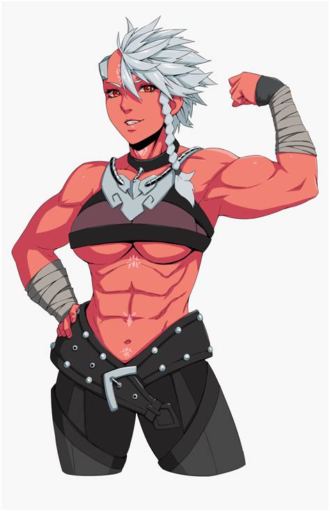 Red Skin Female Oni , Png Download - Girl Flexing Muscles Anime, Transparent Png - kindpng