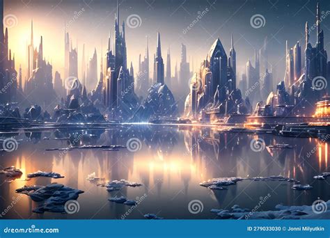 Beautiful Futuristic City Of The Future 2100, Winter Landscape ...