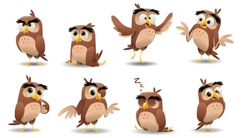 Premium Vector | Cartoon cute owls character set