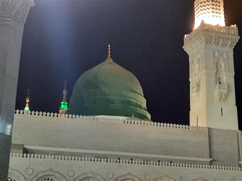 Medina, Saudi Arabia, Oct 2022 - Beautiful view of Masjid Al Nabawi Madinah in night lights ...