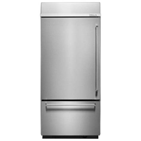 KitchenAid 36 in. W 20.9 cu. ft. Built-In Bottom Freezer Refrigerator in Stainless Steel ...