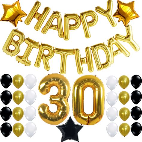 Buy 30th Birthday Party Decorations Kit, Happy Birthday Letters, 30th Gold Number Balloons,Gold ...